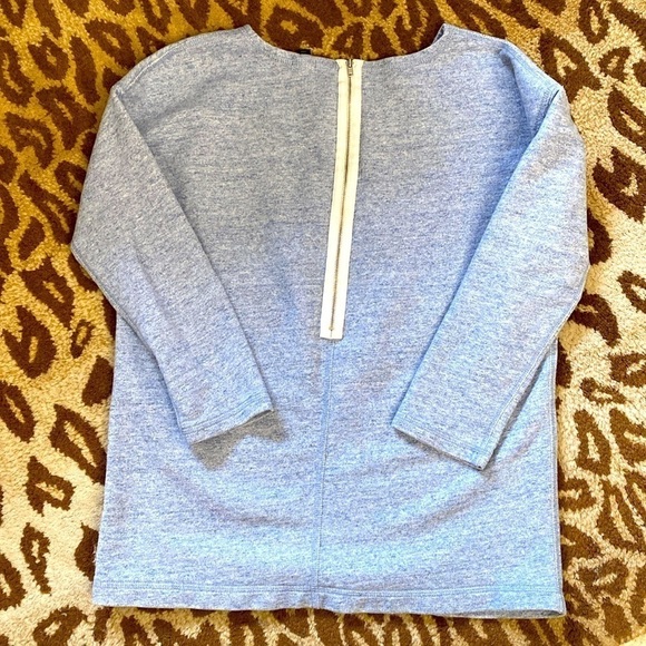 J. Crew French Terry 3/4 Sleeve Sweatshirt Womens Zip Back Blue Heathered SZ XS - Picture 3 of 8